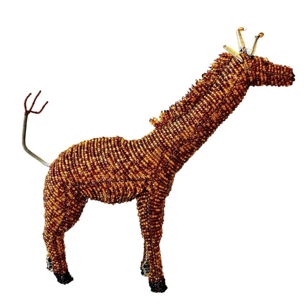 African Bead + Wire Giraffe Decorative Sculpture 13